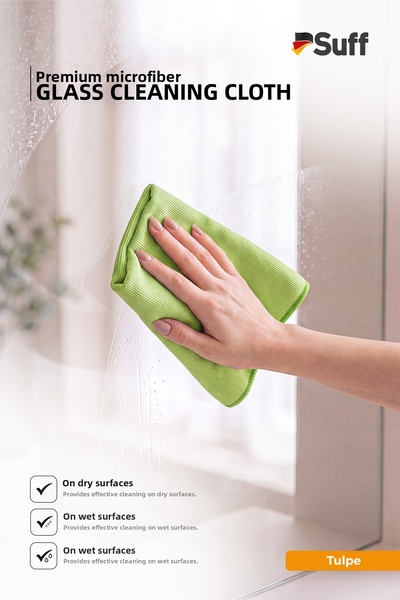 Suff Tulpe Glass Microfiber Cloth Non-Marking Outdoor Glass Cleaning Cloth 40X40 cm Green