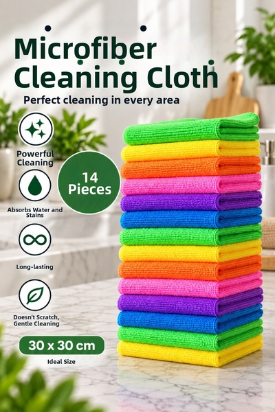 VAN VLECK 14-Piece Microfiber Cleaning Cloth Set 30X30 cm – Multi-Purpose Kit...