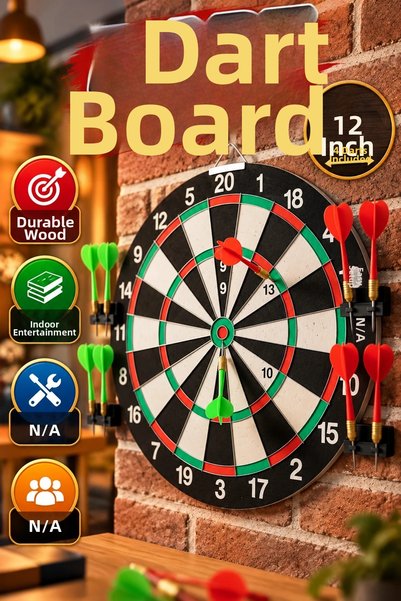 canrodi 12 Inch Wooden Dart Board – Easy Setup with 4 Metal Tip Darts