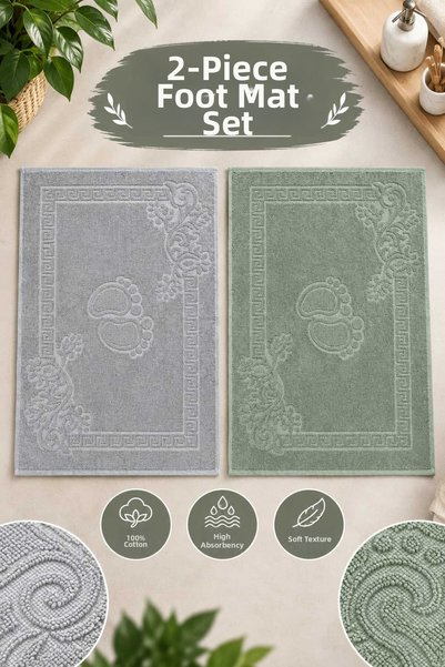 Three Roses 100% Cotton 50X75 2-Piece Flat Foot Towel, Foot Mat, Mat Set, Bat...
