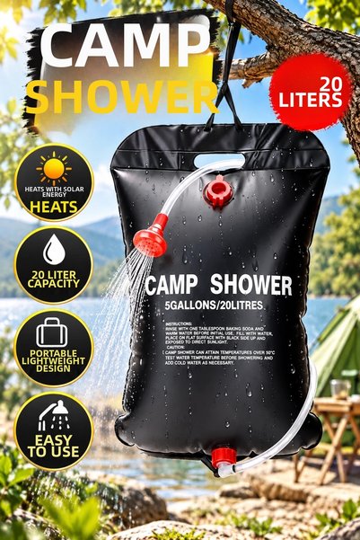 canrodi 20 Liter Solar Camping Shower – Portable, Transparent Water Level Ind...