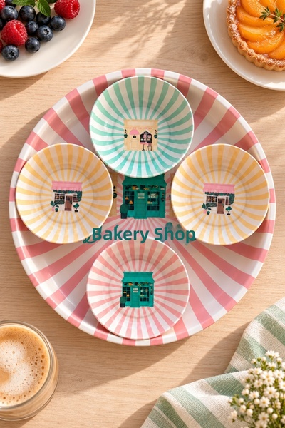 Tita 5 Piece Metal Breakfast and Presentation Set 26 cm Fruit Plate and 4 Sna...