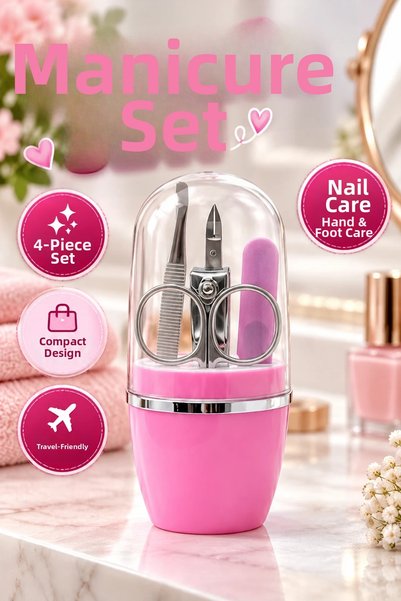 canrodi 4 Piece Pink Manicure Pedicure Set – Nail Care Set with Capsule Box