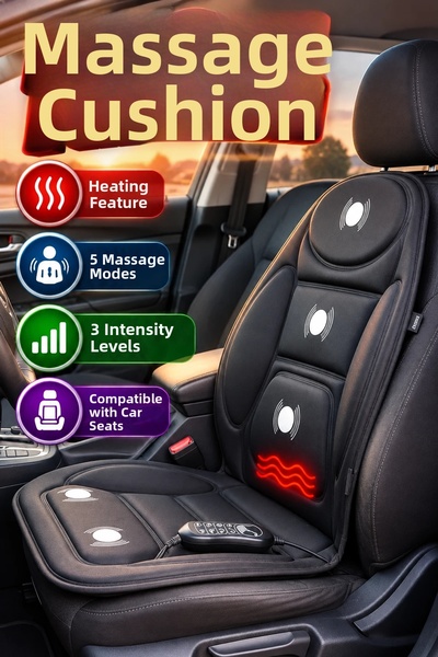 canrodi Heated Vibrating Massage Cushion – 5 Massage Modes and 3 Intensity Le...