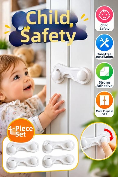 canrodi 4-Piece Child Safety Cabinet Locks – Adhesive Multi-Purpose Protector