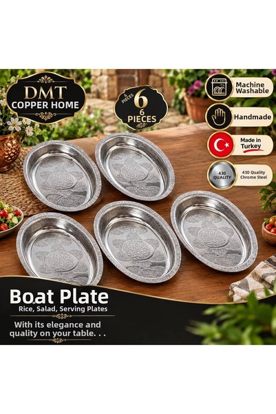 DMT COPPER HOME طبق كاياك مصنوع من الكروم عالي الجودة 430، 6 قطع، 27 سم - طبق...