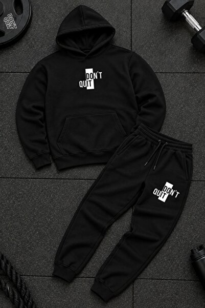 DEEPSENCE Set de trening negru cu glugă pentru bărbați Dont Quit