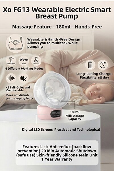 Xo Fg13 180ml Wearable Electric Smart Breast Pump with Massage Feature