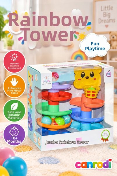 canrodi Jumbo Rainbow Tower Toy – 8-Tier Rolling Ball Tower