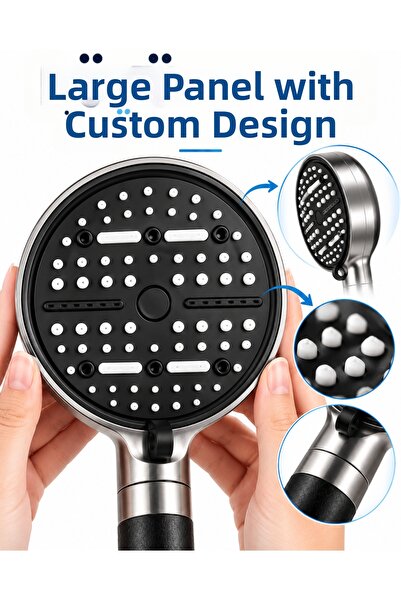 helinaria Modern Design 6-Mode Filtered Shower Head Large Panel Metallic Black Shower Attachment