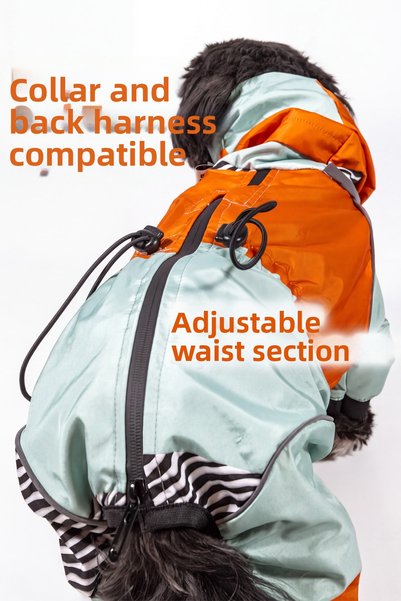 Moab ™   Drypack Dog Raincoat, Ubuntu Edition, Collar and Back Harness Compatible, Reflective, Easy-To-Wear Waterproof Back Zipper, 4-Legged Jumpsuit