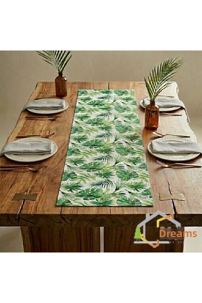 DÜŞLER EV TEKSTİLİ 50X180 Tropical Palm Green Floral Leaf Monstera Pattern Wa...