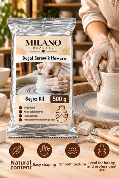 MİLANO BEAUTYS عجينة السيراميك الطبيعية 500 جرام من الطين الأبيض - عجينة قابلة للتشكيل للسيراميك والنحت والهوايات