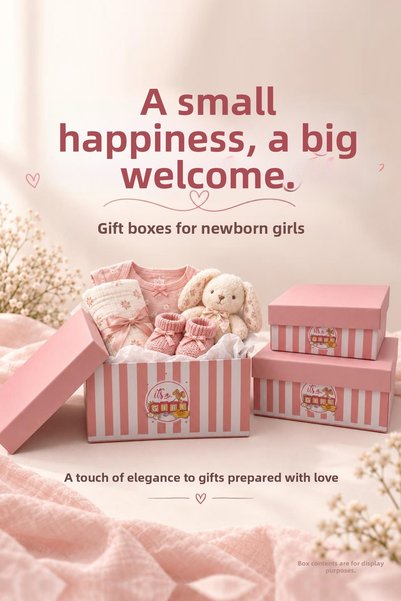 KOLİX Set of 3 Baby Girl Gift Boxes - Pink Striped Baby Shower & Birth Room P...