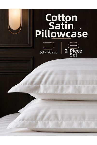 la lune home Cotton Satin Striped Pillowcase 50X70 cm 2-Pack White
