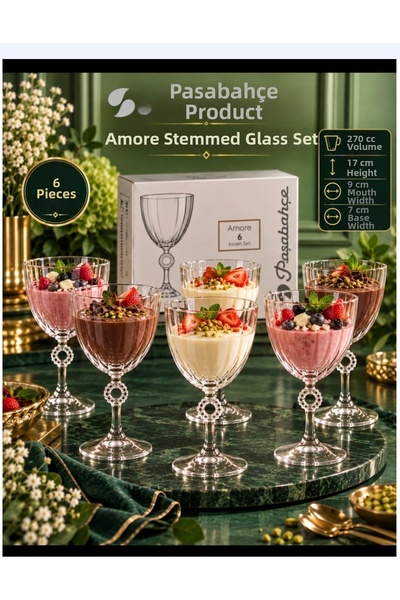 Paşabahçe Amore Sweet Pudding and Ice Cream Goblet 6 Pieces 270 Cc Volume 17 ...