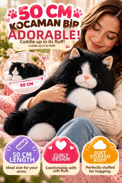 OpenCity Black Realistic Cat-Looking Plush Cat 50 cm Long Furry Soft Cuddly D...