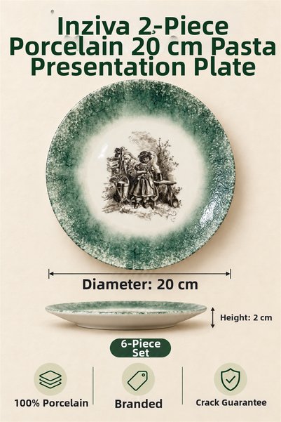 Heda Porselen İnziva 6 Piece Porcelain 20 cm Cake Presentation Plate – Rustic Nostalgic Pattern
