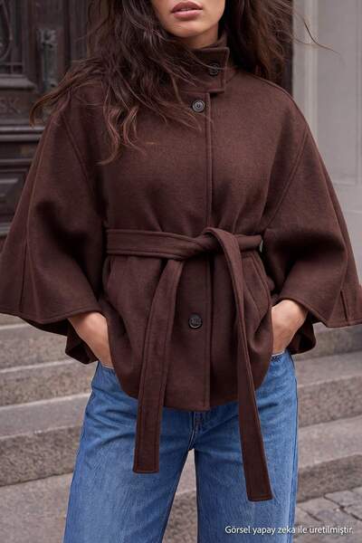 Kolekce Trendyol Hnědý oversize kabát s kašmírovým lemem TWOAW27MO00085