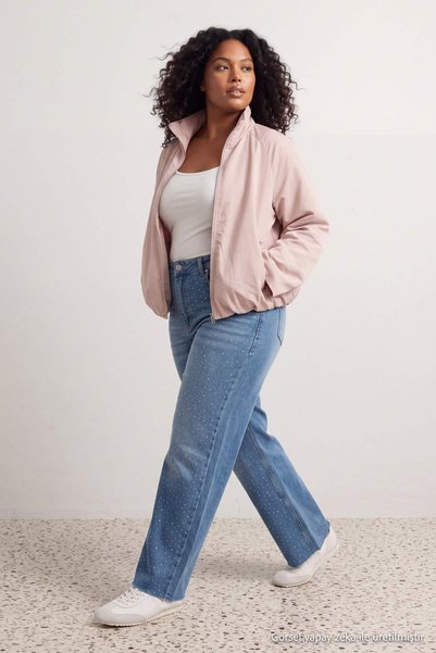 Trendyol Curve Blugi din denim albastru cu talie înaltă, cu elasticitate medi...