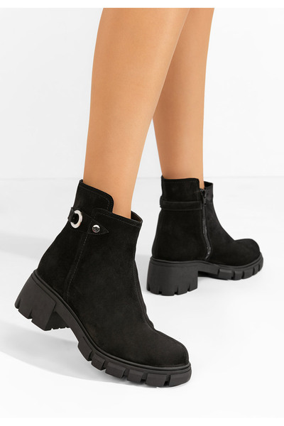 B T Shoes Μαύρα μποτάκια suede γυναικεία Netalia