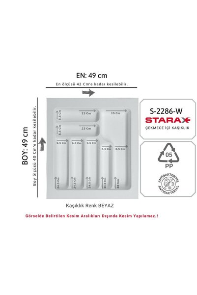 STARAX S-2286-w Çekmece Içi Plastik Kaşıklık Beyaz En:49-42 D:49-40 Cm Arası ...