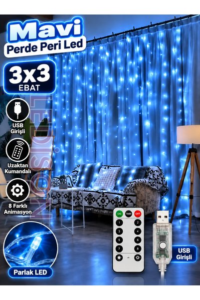 ledison 3X3 PERİ PERDE LED USB Lİ KUMANDALI LED