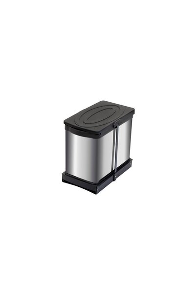 Pyramith 12+12 Litre Antrasit Teleskopik Raylı Paslanmaz Çöp Kovası (C-2270-A) (P-9456)