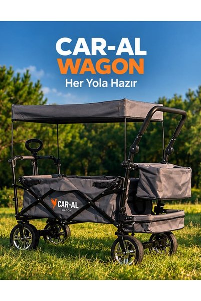 Caral CAR-AL Premium Gölgelikli Katlanabilir Bebek Taşıma Arabası & Kamp Vagonu, Çift Çocuk Uyumlu, Siyah