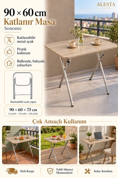 Alesta Life Sonomo Katlanabilir Masa 60x90 Cm