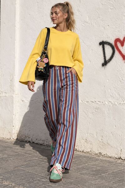 dolabımdakalsın Kadın sarı oversize düşük omuz bisiklet yaka basic bluz TG006
