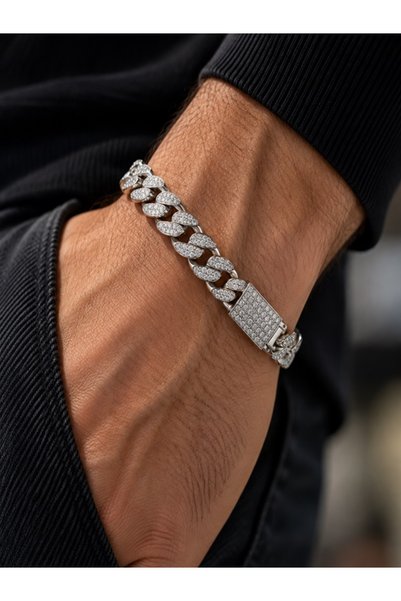 OEM Brățară Bărbați Iced Out Miami Cuban Link - Placaj Rodiu, Pietre Zirconiu...
