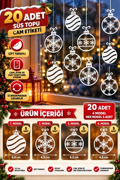 CANVELA Yılbaşı Kar Tanesi Cam Sticker Yeni Yıl Kış Temalı Kar Taneleri Mağaz...