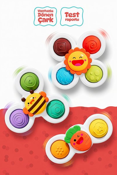 Circle Toys Suction Cup Sensory Developmental Spinner Toy Set of 3 – Rotating Baby Toy (12 Months+)