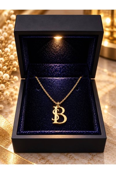 Şimal Silver 925 Ayar Gümüş Gold Kaplama Kişiye Özel İKİ Harfli Monogram Kolye