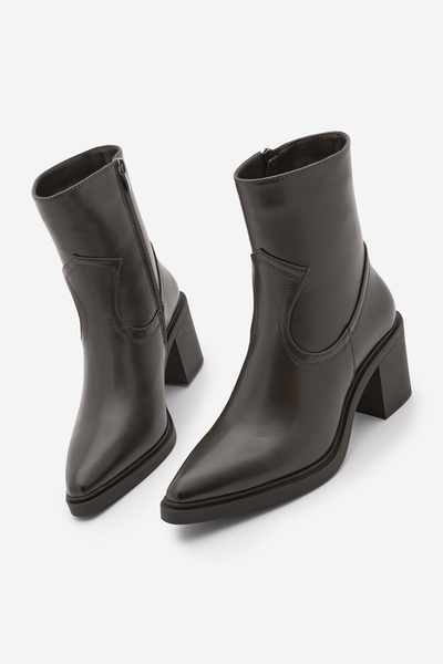 Marjin Dámské boty na podpatku s bočním zipem a detaily prošívání Fortap Brown