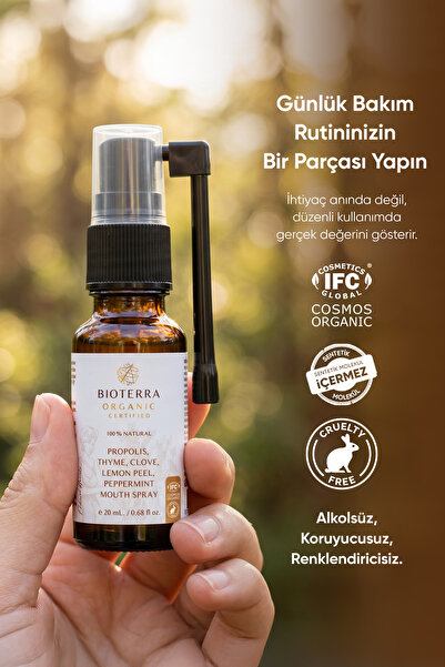 Bioterra Organik Ağız Bakım Spreyi - Propolis, Kekik, Karanfil ve Naneli Ferahlatıcı Sprey 20 ml | Propolis Mouth Spray