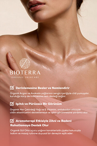 Bioterra Organik Gül Vücut Yağı | Doğal Nemlendirme & Cilt Besleyici - 250ml