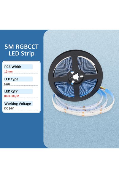 Choice شريط إضاءة LED نوع COB RGBCCT بطول 5 متر، 24 فولت تيار مستمر، 6 دبابيس...