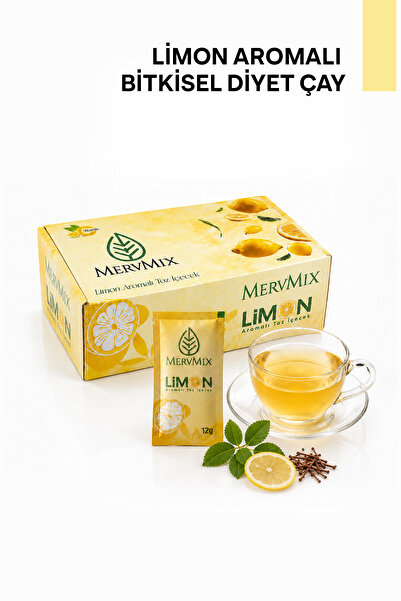MervMix Limonlu Bitkisel Diyet Çay -Yeşil Çay, Mate ve Kiraz Sapı Ekstraktlı ...