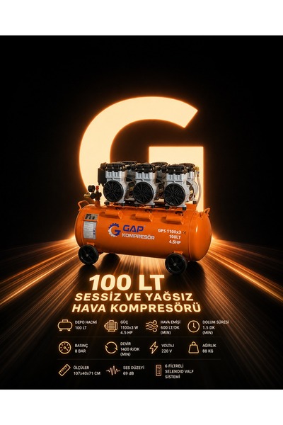GAP KOMPRESÖR 100 Lt 4.5 HP Sessiz ve Yağsız Hava Kompresörü
