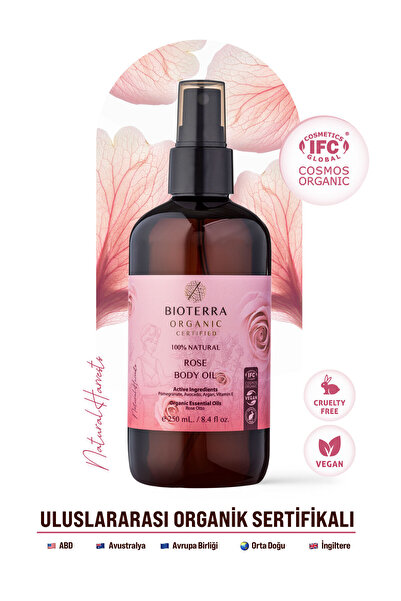 Bioterra Organik Gül Vücut Yağı | Doğal Nemlendirme & Cilt Besleyici - 250ml