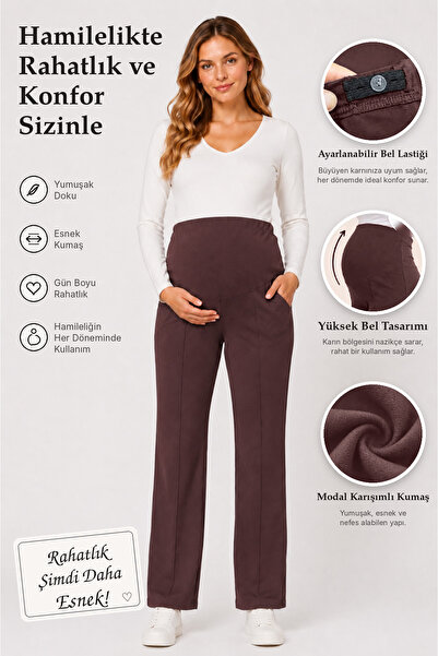 İmaj 394 Coffee Color Modal Extra Flexible Ρυθμιζόμενο ψηλόμεσο παντελόνι εγκ...
