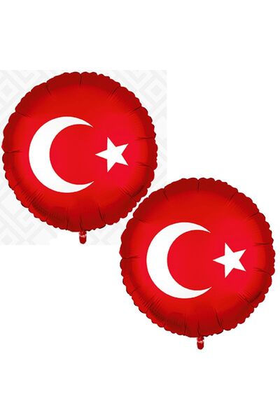 partidolu Türk Bayrağı Renklerinde Ay Yıldızlı Folyo Balon 45 cm 2 Adet Gösteri