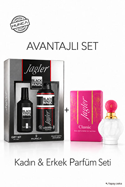 Hunca BLACK MAGİC Erkek Parfüm Seti 90 ml Parfüm + 150 ml Deodorant+Classic K...
