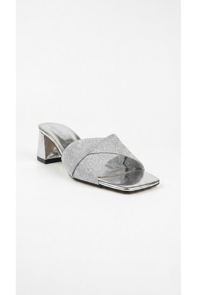 Ustalar Ayakkabı Çanta Silver Glitter Women's Heeled Slippers 097.932.Y-1060