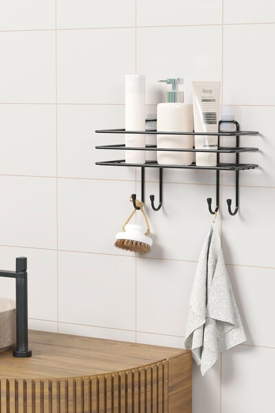 zabata Adhesive Hanging Bathroom Shelf Shower Shampoo Holder Wall Organizer Kitchen Countertop Wall Organizer