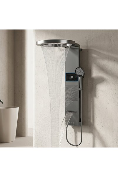 AGS Έξυπνη Στήλη Ντους Silver Torrent, Ψηφιακή Οθόνη Θερμοκρασίας και Φωτισμό...