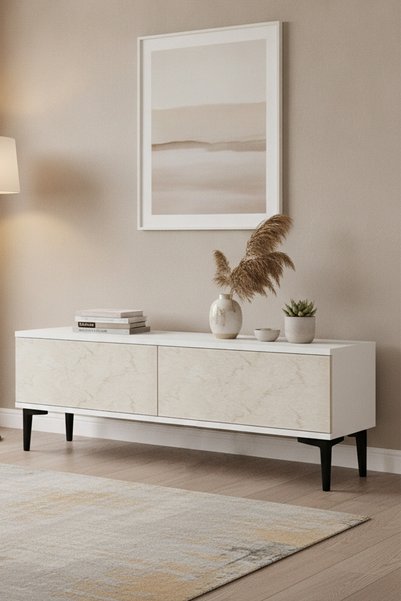CENEYRA TSA1299BT APLOS TV STAND, TV SEHPASI BEYAZ-TRAVERTEN 120CM