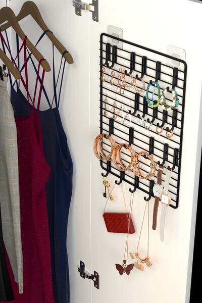 zabata 20 Hooks Jewelry Organizer Inside Cabinet Necklace Earrings Prayer Beads Accessories Organizer Board Metal Stand
